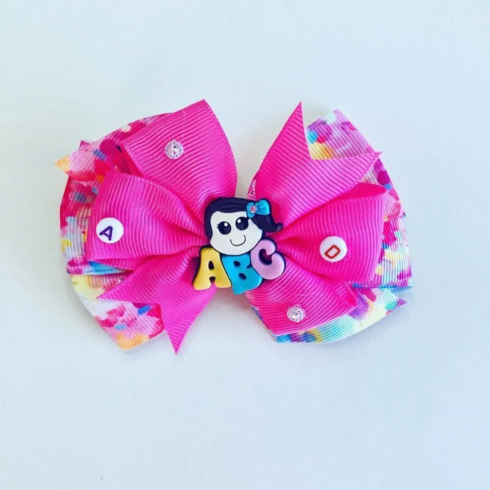 BACK to SCHOOL Hair Bow Clips, Tie Dye Hair Accessories for Girls Handmade NEW